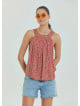 Halter Neck Button Detail Pleated Pink Floral Blouse 4675